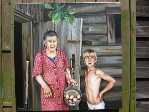 russisches Dorf   >> Oma und Enkel  <<