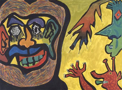 Zwei Aliens erschrecken eine Maske