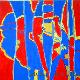 Trompeter (abstrakt) - Farblich strenge Abstraktion mit Rot und Blau (100 x 100 cm)